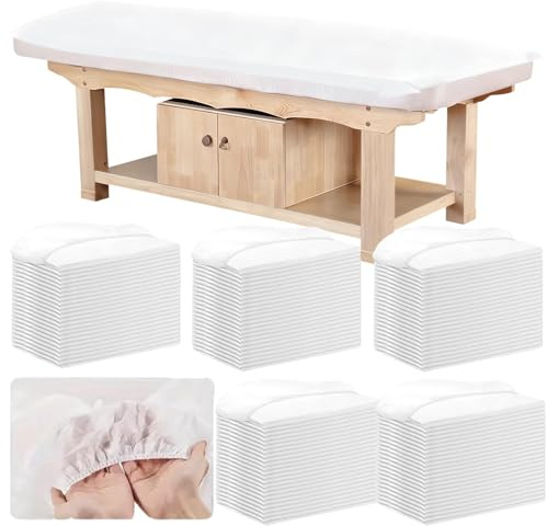50pcs Disposable Fitted Massage Table Sheets with Elastic, Breathable Disposable Massage Table Cover, Non Woven Fabric Spa Bed Covers, Single Use for Beauty Salon Wax Tattoo Facial Lash Bed, 35 x 86