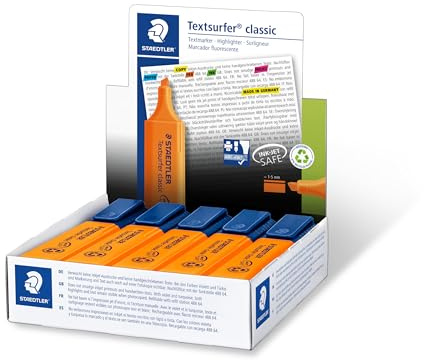 STAEDTLER 364-4 Textsurfer classic Textmarker, Keilspitze, circa 1 - 5 mm, 10 Stück im Kartonetui, orange