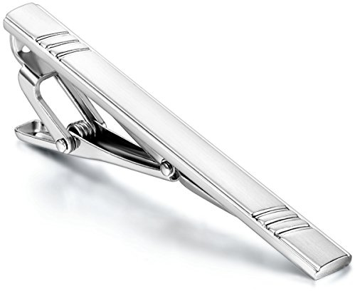 JewelryWe Acero Inoxidable Tie Pin, Pin de Corbata, 2.4 cm Ancho latón Pulido alfiler de Corbata en Oro y Plata