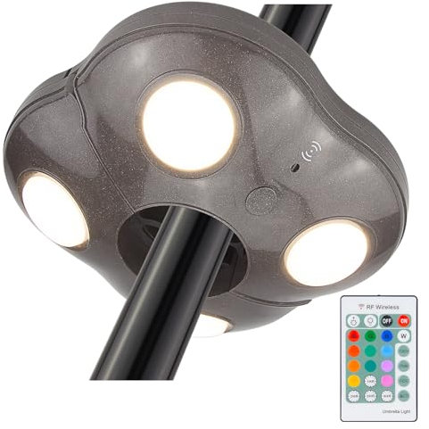 BIGMONAT Lampe de parasol de terrasse à piles, lampe de parasol de table d'extérieur avec télécommande et minuterie, lumière à changement de couleur, lumières de tente sans fil pour camping,