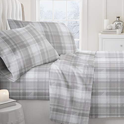 Linen Market 4 Piece King Bedding Sheet Set (Light Gray Plaid) - Sleep Better Than Ever with These Ultra-Soft & Cooling Bed Sheets for Your King Size Bed - Deep Pocket Fits 16 Mattress