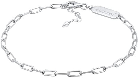 Kuzzoi Silber-Armband für Herren mit Karabiner handgefertigtes Gliederarmband (3 mm) aus massiven 925 Sterling SilberBasic Armkette glänzend poliert, Länge: 19 cm
