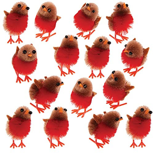 Baker Ross Mini Fluffy Robin Craft Accessories - Pack of 15, Artificial Robins for Crafting, Kids & Adults Christmas Craft Supplies (FX339)