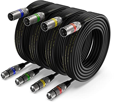 EBXYA XLR Cable 15ft 4 Packs - Premium Balanced DMX Cable with 3-Pin XLR Male to Female Microphone Cable, Black