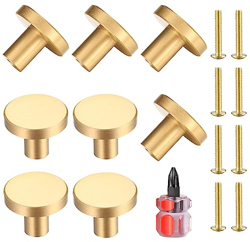 VARHHUXHA 8 Pièces Boutons de Tiroir en Laiton Doré, Boutons de Meubles Armoire Ronds en Or, Poignees de Porte de Cuisine pour Décor, avec tournevis - 20 * 25 mm