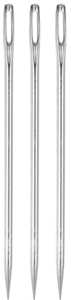 QUARKZMAN 3Pcs Aguja de Tapicería con Ojo Grande Extra Largo de 4 Pulgadas, Agujas de Coser Rectas Fáciles de Enhebrar de Acero Inoxidable para Muebles de Cuero