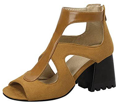 koperras Flock Nähte ausgehöhlt Fischmaul Dicke hochhackige Rückseite Reißverschluss römische Sandalen Damenschuhe Boots (Yellow, 40)