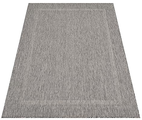 Stilvoll Günstig by ELMM Teppich Outdoor Balkon Garten Außenbereich Grau 80 x 150 Unicolor - Einfarbig Kurzflor