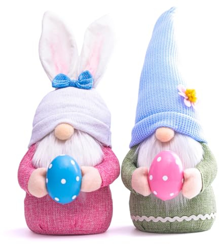 2 unidades de duendes de Pascua, decoración de Pascua, gnoblez, conejito de Pascua, duende grande, decoración de Pascua, figuras de duendes con huevos de Pascua, primavera y Pascua, para decoración