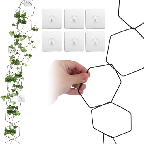 18uds Enrejado para Plantas Trepadoras, Soporte para Plantas Trepadoras de Hierro Enrejado de Pared para Jardín Accesorios para Interior y Exterior con 6 Ganchos para Monstera Pothos Ivy