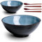 Auanlay 1200ml Ceramic Ramen Bowl Set of 2 Japanese Noodle Bowls with Spoons and Chopsticks (Blue)