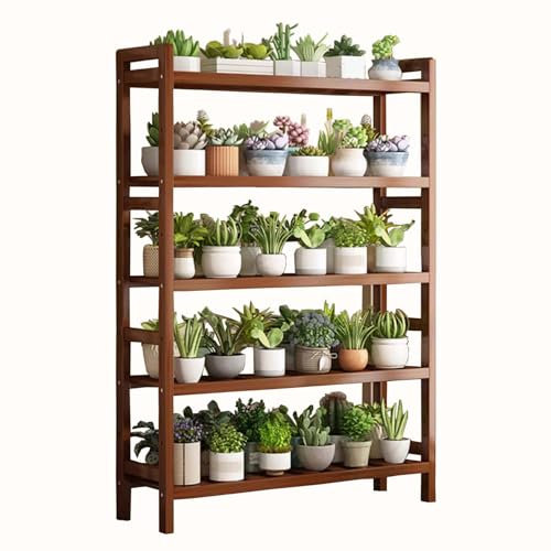 SRHIMEOS Estantería para Plantas 5 Niveles, Estanteria para Plantas Exterior, Soporte para Flores Interior, Escalera para Flores Bambú, Estante De Esquina para Múltiples Macetas (35x25x126cm)