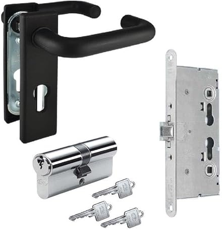 Heunert Komplettset für Feuerschutztüren – Schloss, Beschlag & Zylinder für FH- und Stahltüren (Drücker/Drücker)