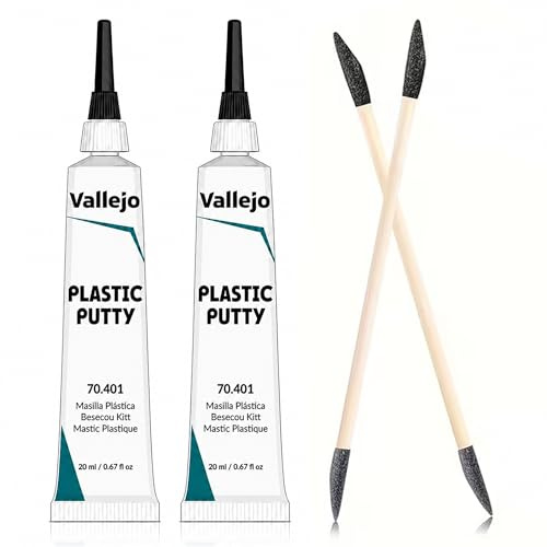 Vallejo Plastic Putty 20ml 2 Pack | Fast-Drying Acrylic Model Filler with 2 Besecou Precision Sanding Applicators | Gap & Seam Filler for Miniatures, Scale Models, Plastic Kits, Dioramas & Crafts