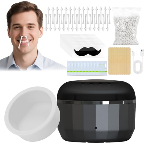 Hzuisst Nasenwachs Männer, Nasenhaarentferner für Nase und Ohren, USB-Schnellerwärmung Waxing Set mit Mini Wax Maschine, 100g Wachsperlen, 30 Nasenwachs, 20 Bartform-Schablonen, 10 Applikatoren