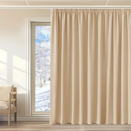 KGORGE Barnrumsavskiljare, termisk gardin mot kyla, beige, set om 1, 220 x 300 cm (H x B), gardiner, ogenomskinliga, veckband, mörkläggningsgardiner för skensystem, vardagsrum, Biscotti beige
