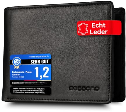 Cocoono Leder Geldbörse Herren mit RFID Schutz I Echtleder Geldbeutel für Männer I Münzbörse Portemonnaie Brieftasche Wallet Portmonee (Bull Breit, Schwarz)