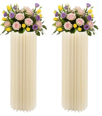 Set di 2 vasi bianchi per tavoli centrati da matrimonio, fiori di cartone, colonna, supporto per fiori, vaso di fiori geometrico, altezza 100 cm, rettangolare, per feste e matrimoni