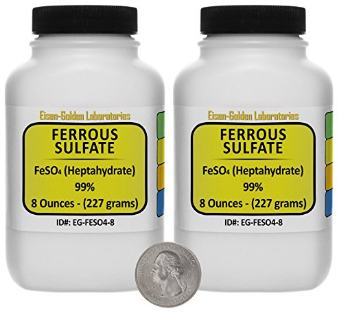 Ferrous Sulfate [FeSO4] 99% ACS Grade Powder 1 Lb in Two Space-Saver Bottles