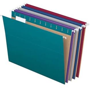 Pendaflex Recycled Hanging File Folders, 25 Pack, Letter Size (8.5 x 11), Assorted Colors, 5 Tab Positions, Includes Tabs and Inserts, Eco-Friendly Hanging Files for Office and Document Organization