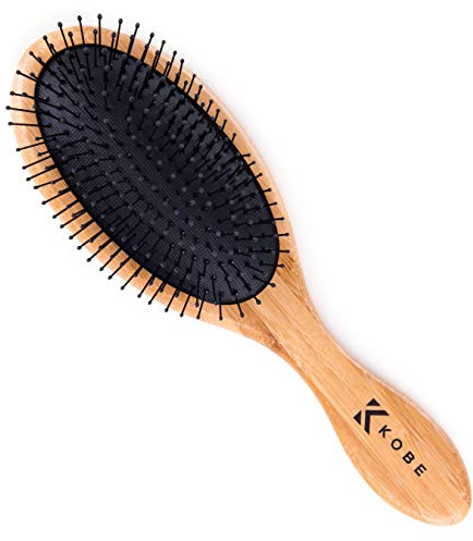 Kobe Bamboo Cushion Paddle Brush - Nylon Pins - Smoothing Bamboo Brush for Blow Dry, Detangling & Straightening - Long & Short Hair - Wet & Dry