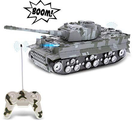 Mozlly Army RC Toy with Lights & Battle Sounds - Remote Control Tank with Rotating Turret, Realistic Military Tank Model Car