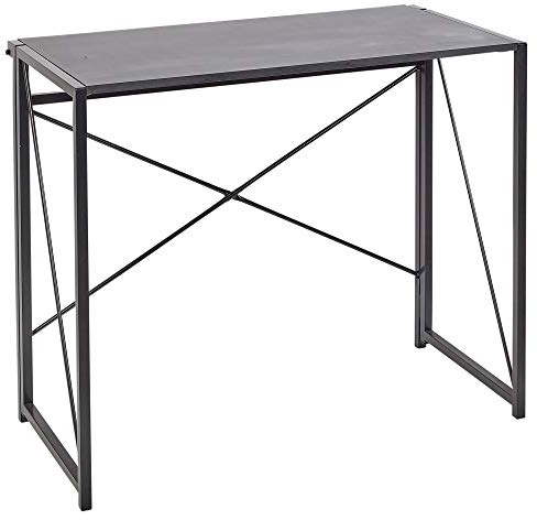 URBNLIVING Chicago Wooden Office Bedroom No Assembly Folding Table With Metal Legs (Black)