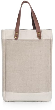 LEGACY - a Picnic Time brand - Pinot Jute 2 Bottle Insulated Wine Bag - Wine Tote Bag - Wine Gift Bag, (Beige)
