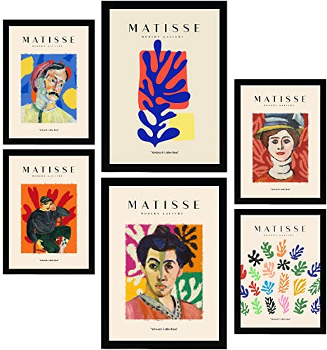 Nacnic Set med 6 Henri Matisse-affischer Porträtt Fauvism och abstrakt konst för inredningsdesign och dekoration - A3 och A4 - utan ramar.
