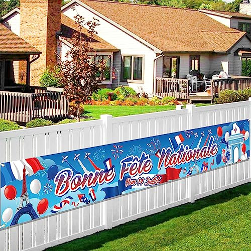 DPKOW Bonne Fête Nationale Bannière pour France Fête Nationale Décoration de Extérieur Intérieur, Bon 14 Juillet Bannière Drapeaux pour Français Fête Nationale Magasin Bar Jardin Décoration, 270*40cm