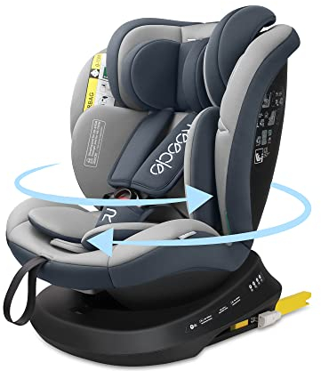 Reecle I-Size 360 Girevole Seggiolino Auto con ISOFIX, 40-150cm(Gruppo 0 + 1/2/3, 0-36 kg), ca. 0-12 anni (Grigio)