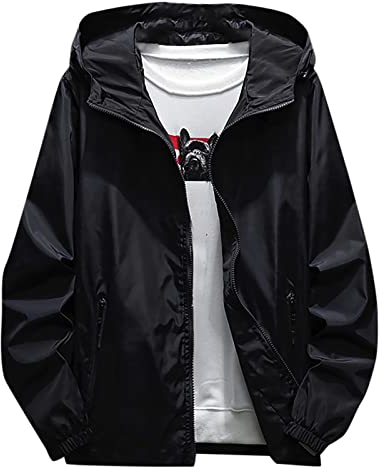 Generisch Men Coat, Herren Wasserdichte Leichte Outdoorjacke Mit Abnehmbarer Kapuze Windjacke Funktionsjacke Für Wandern Camping Regenjacke Atmungsaktive Gürteltasche (4XL, Schwarz)