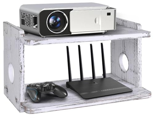 BEARUT Wooden Floating Projector Shelf Rack Router Shelf Wall Mount Holder TV Stand WiFi Router Storage Box Modem Cable Box Cover Hider TV Shelf for Xbox DVD Players Games Consoles TV Accessories