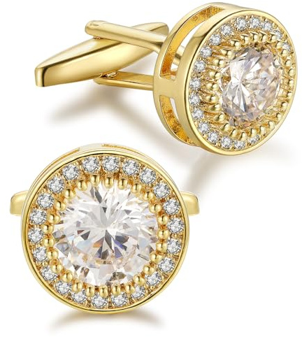 Crystal Cufflinks for Men CZ Cuff Links Sparkle Diamond Gold Ornate Cufflinks for Wedding Groom Best Man (Gold)