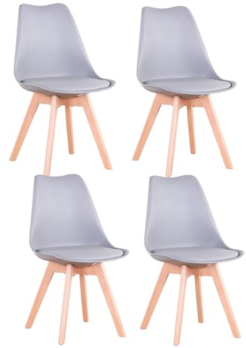 Uderkiny Juego de 4 Sillas de Comedor, Sillas Escandinavas, Patas de Madera Maciza, Diseño Nórdico Ergonómico, Ideal para Comedor, Salón, Cocina, Dormitorio (Gris, 4)