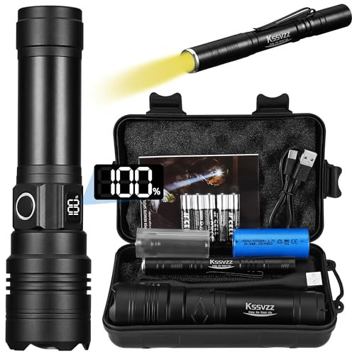 Kssvzz Led Super Bright Rechargeable Flashlight 500000 Lumen High Power USB Hand Torch for Dog Walking, Camping, Emergency