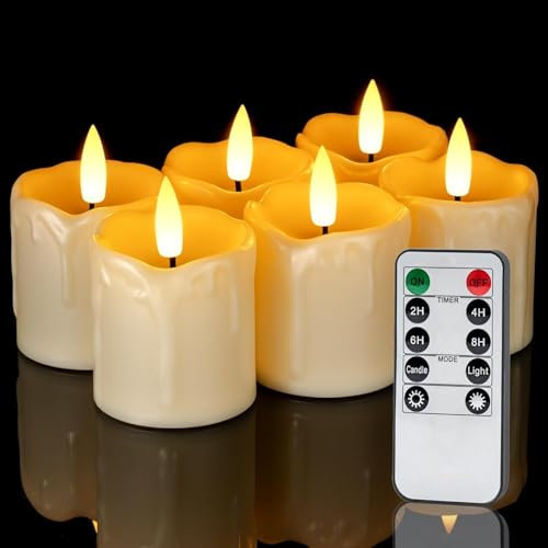 Homemory 6 Stück Timer-Fernbedienung flammenlose Teelichter, realistische batteriebetriebene Kerzen, 3D Docht elektrische gefälschte Kerzen für Weihnachten, Hochzeit, Home Decorations