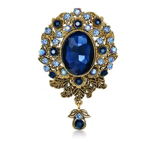 Broche Lágrima Flor Cristal Delicado Alfiler Antiguo Mujeres Hombres Joyería Retro Regalos Prendedor Solapas Chaquetas Vestido Accesorios (Azul)