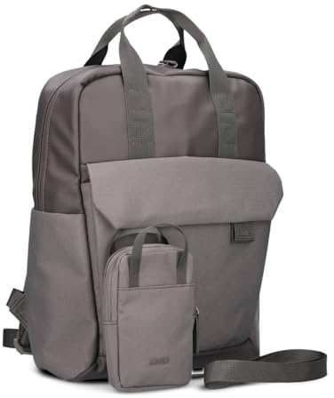 Zwei Unisex Rucksack LOU LUR160 für Damen, Herren & Teenager, 10 Liter Laptop-Rucksack mit gepolstertem Laptopfach und vielen Fächern, mit passender Phone-Bag (stone)