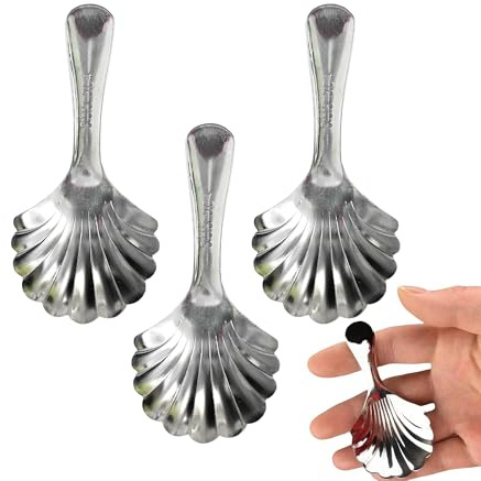 3PCS Silver Tea Caddy Spoon,Tea Spoon, Vintage Shell Design Stainless Steel | Tea Caddy Spoon for Loose Tea with elegant shell shape, practical for coffee, desserts and daily home use