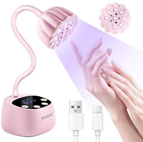 JODSONE Lampe UV pour Ongles à Séchage Rapide - Lampe Flexible à Col de Cygne Portable et Rechargeable pour Vernis Gel, Détecteur Automatique & 4 Minuteries, Rose