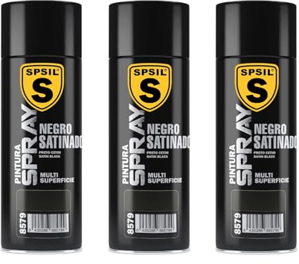 SPSIL Pintura Spray Mate Negro Satinado(pack of 3) 400ml, Secado Rápido Profesional, Aplicación Fácil en Metal Madera Plástico, Interior Exterior Ideal DIY Decoración Muebles Automóviles
