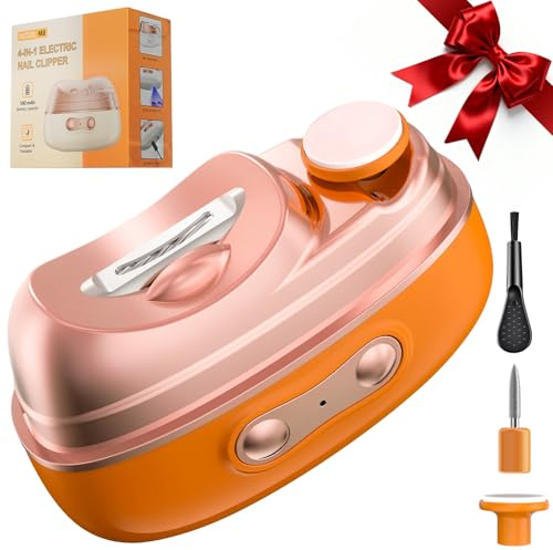 4-in-1 Electric Nail Clipper with LED Light – Quiet Rechargeable Nail Grooming Kit, Grinder & Polisher, 2 Speed, Nail Debris Collector, Portable Gift Set
