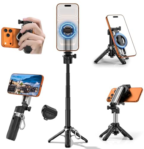 ALAFLY Trípode Selfie 4 en 1 para Smartphone – Mini Palo Selfie Portátil con Mando Bluetooth, Soporte Magnético para Teléfono iPhone/Android, Rotación 360° Trípode Compacto para Foto/Vídeo