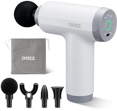 OOZZ Portable Massage Gun, Handheld Massager for Muscle Relaxation, Pressure Sensor Body Massager with 5 Power Levels, USB Rechargeable Massage Gun with Storage Pouch, OZ-3602