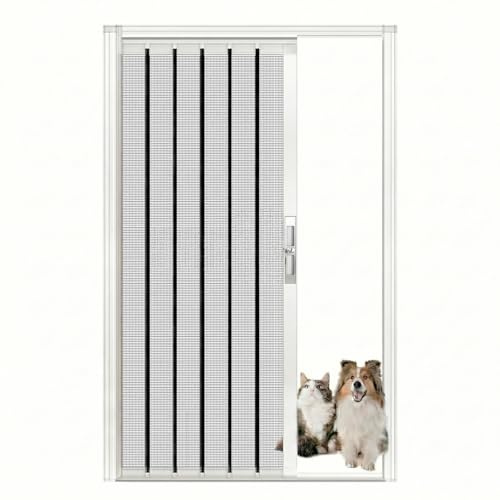 Puerta Plegable de Acordeón Interior Sin Taladrar a Medida, Mosquitera Corredera Retráctil con Cerradura y Marco de Aluminio, Separador de Ambientes para Patio, Terraza y Garaje