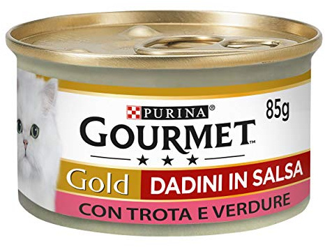 GOURMET Gold Cibo Umido per Gatti Adulti Dadini in Salsa con Trota e Verdure 24 Lattine da 85g