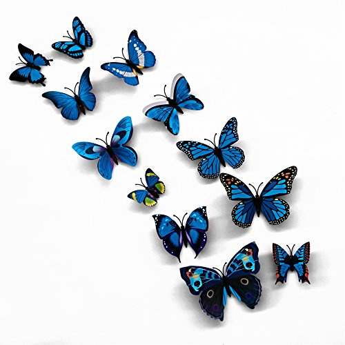 3D Butterfly 12PCS Stickers Making Stickers Wall Stickers Crafts Butterflies (Blue)