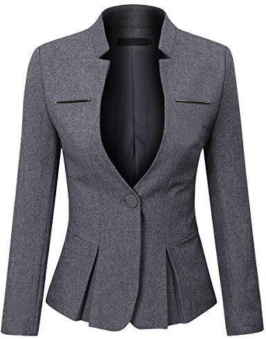 YYNUDA - Blazer da donna, slim fit, con bottone automatico, giacca corta, per ufficio, grigio scuro, M