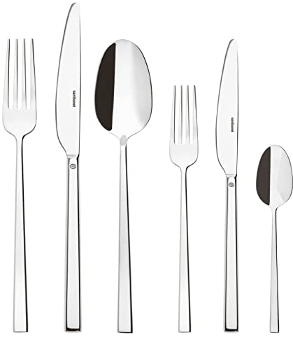 Sambonet Rock 52562-83 - Set di Posate da Tavola Monoblocco in acciaio inox 18/10, per 6 persone, 36 pezzi: 6 forchette, 6 coltelli, 6 cucchiai, 6 forchette frutta, 6 coltelli frutta, 6 cucchiaini tè